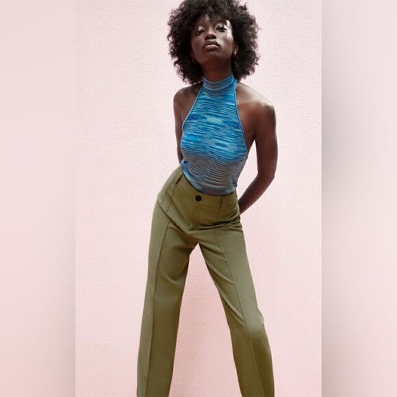 Zara Pants - Zara Francisco Pleated Pants in Green Size M
